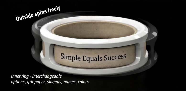 Assembled ring showing the slogan Simple Equals Success through the window